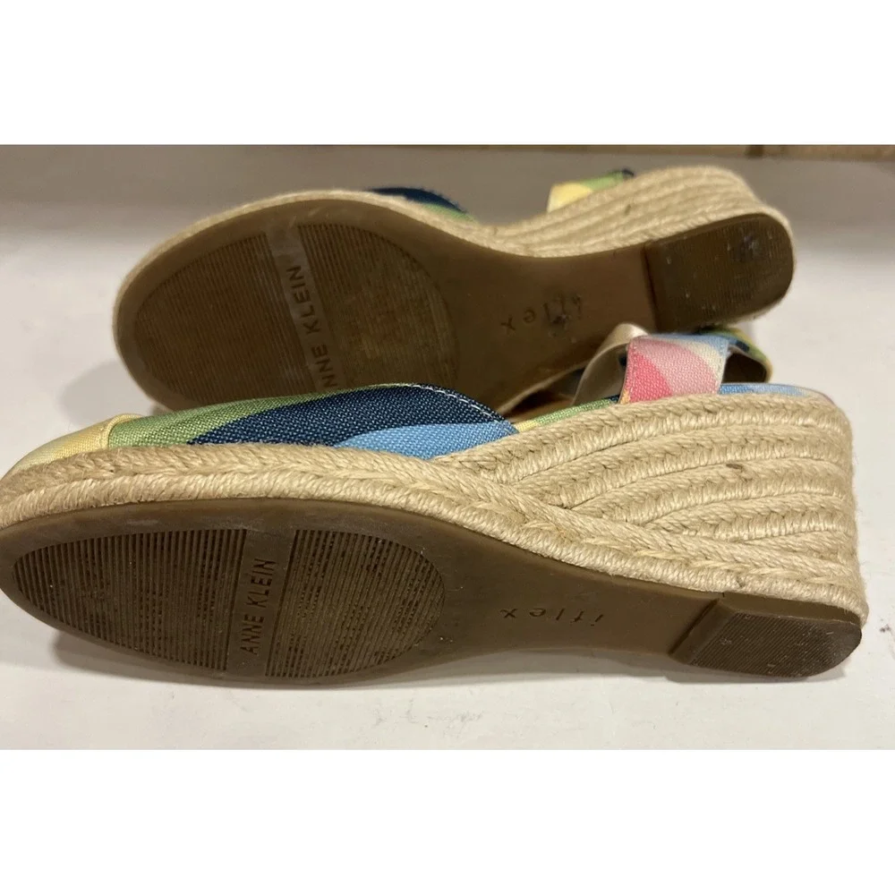 Anne Klein Acer Rainbow Espadrille Wedge Sandals Jute Slip‎ On Shoes Size 7